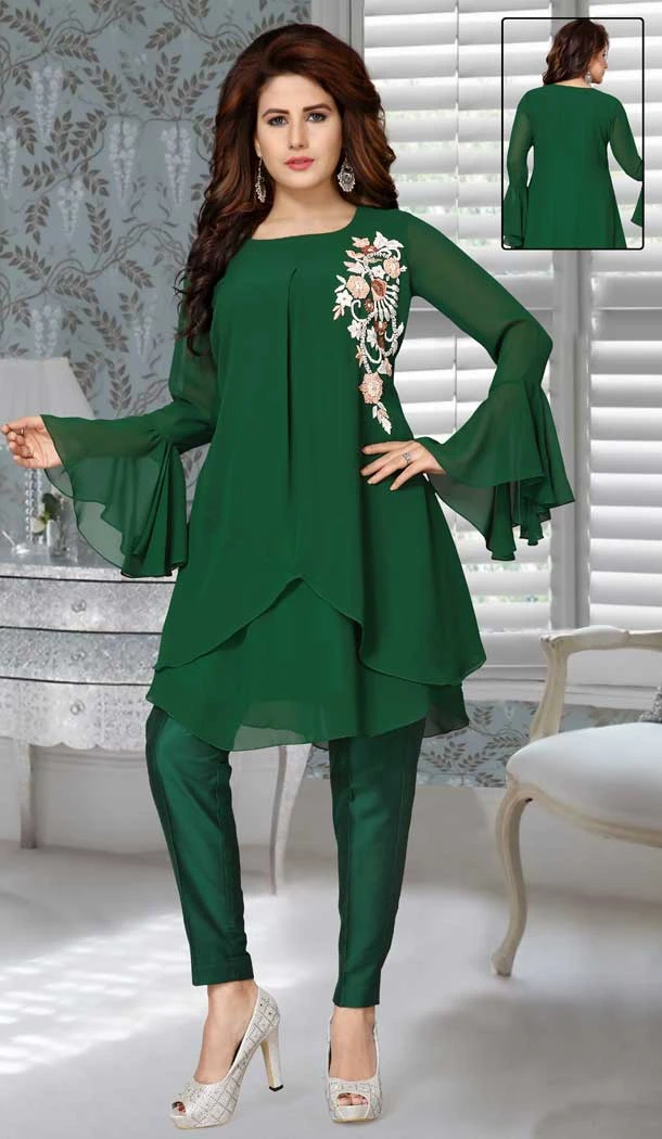 Green Color Fox Georgette Embroidered Work Party Wear Designer Dresses -5527162726