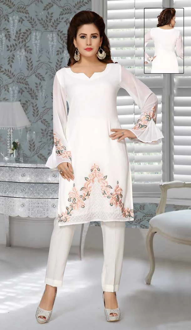 White Color Fox Georgette Embroidered Work Party Wear Designer Dresses -5527162727