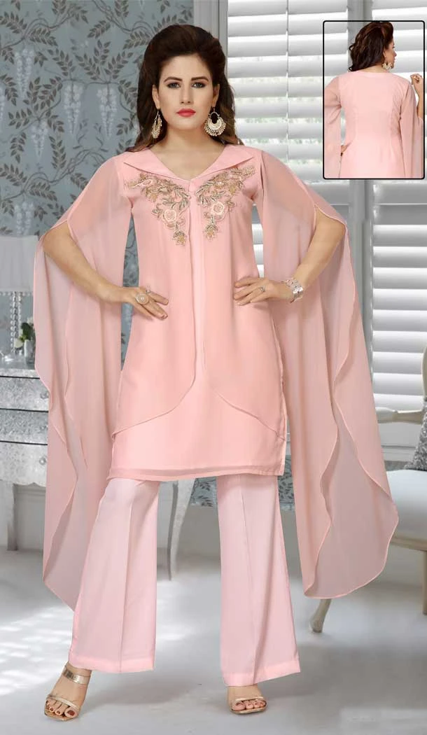 Light Pink Color Fox Georgette Embroidered Work Party Wear Designer Dresses -5527162732