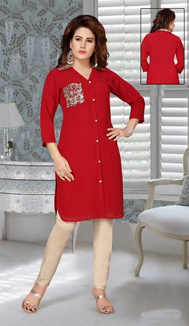 Red Color Fox Georgette Embroidered Work Party Wear Designer Dresses -5527162733