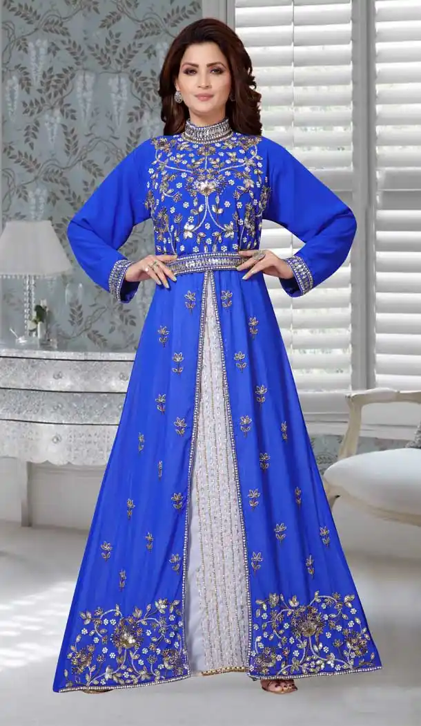 Royal Blue Color Fox Georgette Embroidered Work Party Wear Designer Kaftan -5527162738