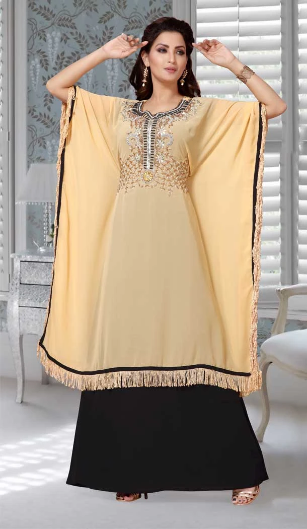 Beige Color Fox Georgette Embroidered Work Party Wear Designer Kaftan -5527162739