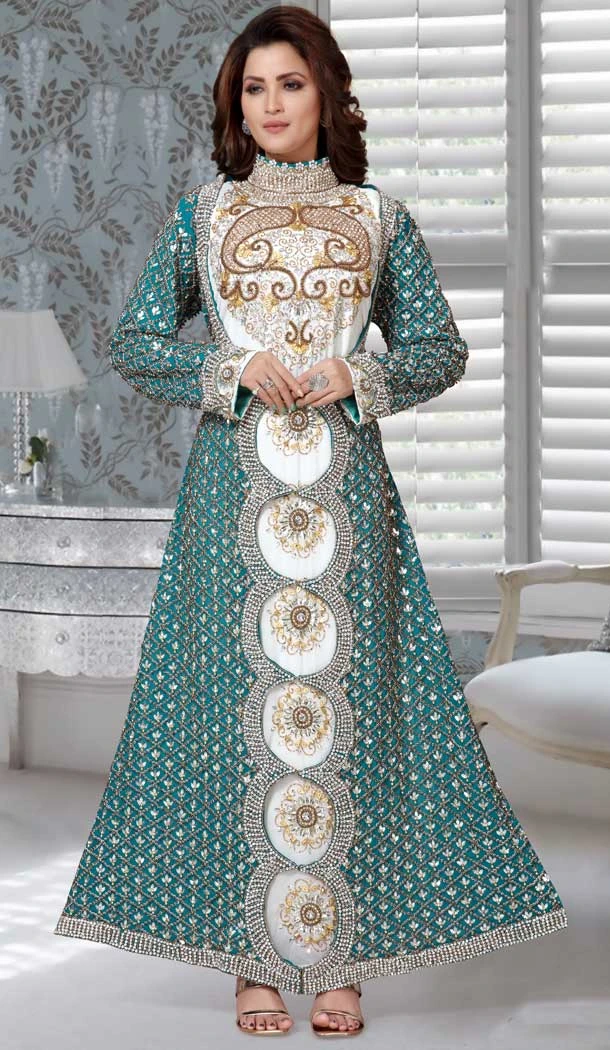 Multi Color Fox Georgette Embroidered Work Party Wear Designer Kaftan -5527162740
