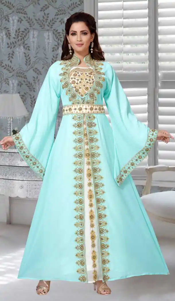 Sky Blue Color Fox Georgette Embroidered Work Party Wear Designer Kaftan -5527162742