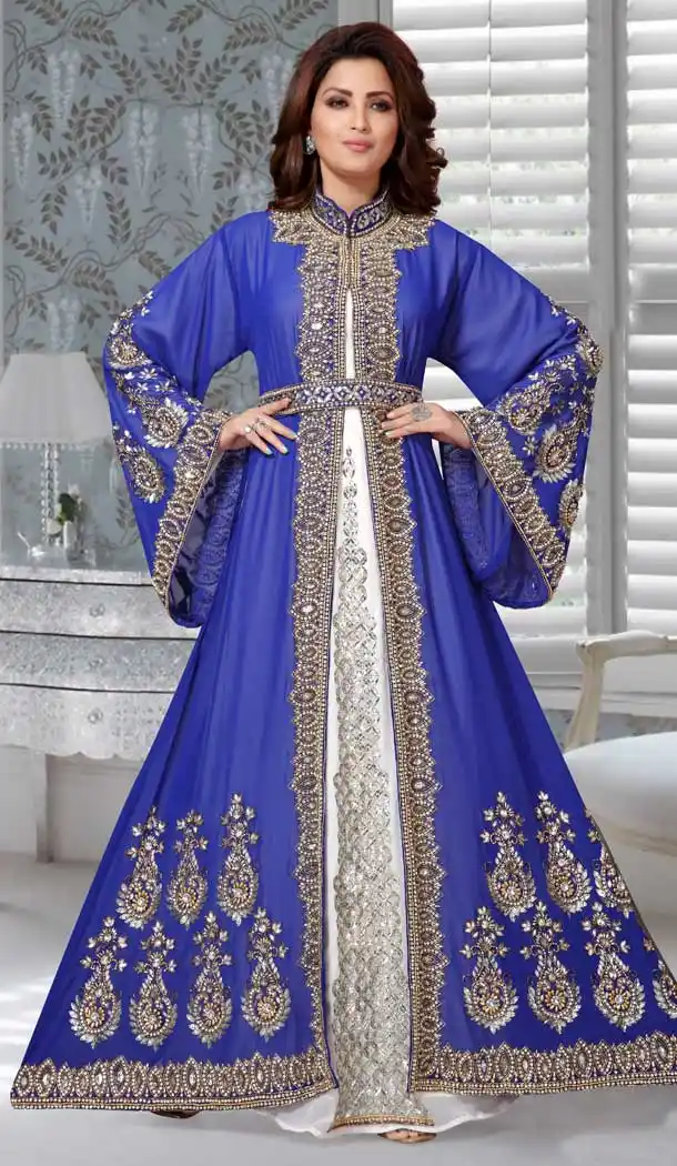 Fox Georgette Royal Blue Color Embroidered Work Party Wear Designer Kaftan -5527162743