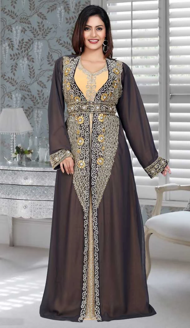 Black Color Fox Georgette Embroidered Work Party Wear Designer Kaftan -5527162744