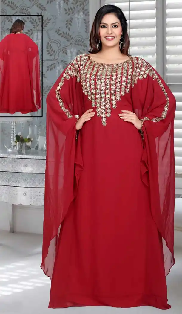Fox Georgette Maroon Color Embroidered Work Party Wear Designer Kaftan -5527162746