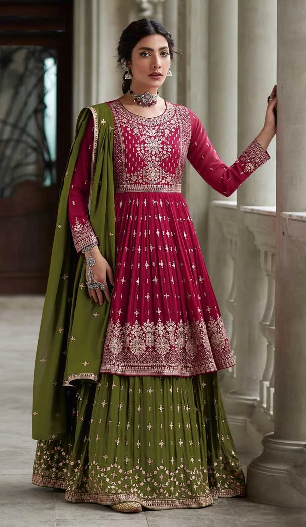 Pink Color Georgette Sequins And Resham Work Wedding Wear Salwar Suit -5534162834
