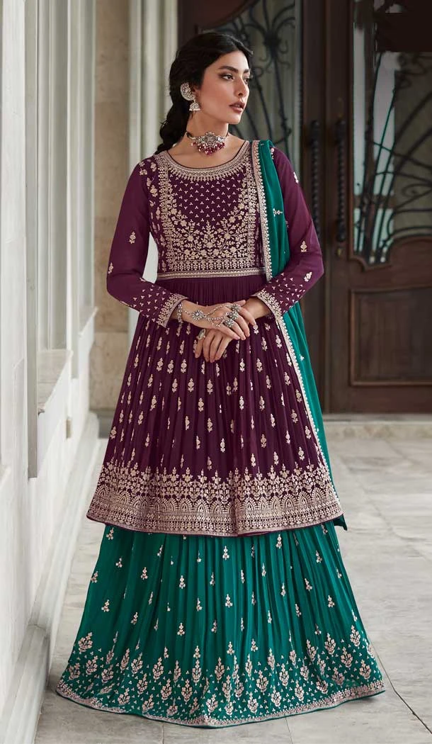 Purple Color Georgette Sequins And Resham Work Wedding Wear Salwar Suit -5534162835