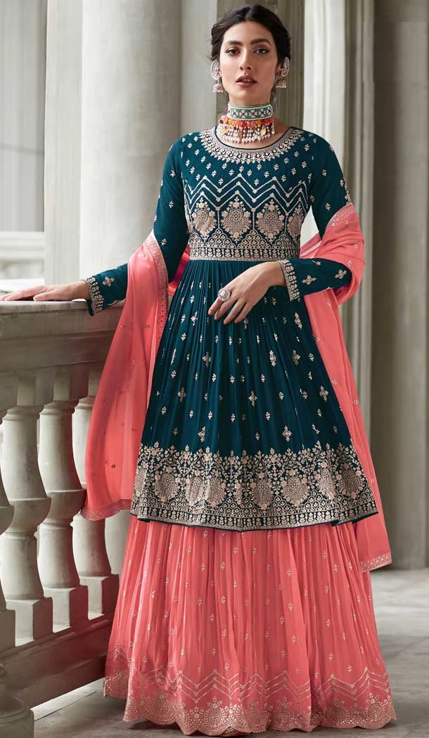 Rama Color Georgette Sequins And Resham Work Wedding Wear Salwar Suit -5534162837
