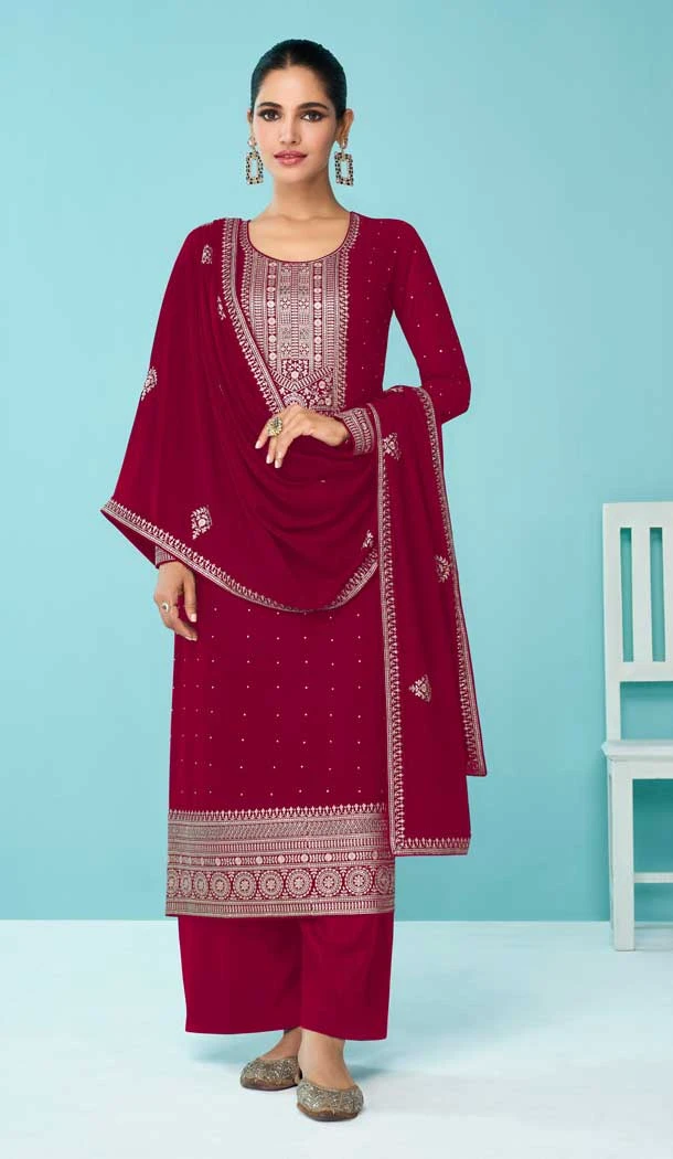 Pink Color Fox Georgette Stone Work Pakistani Style Palazzo Salwar Kameez -5535162840