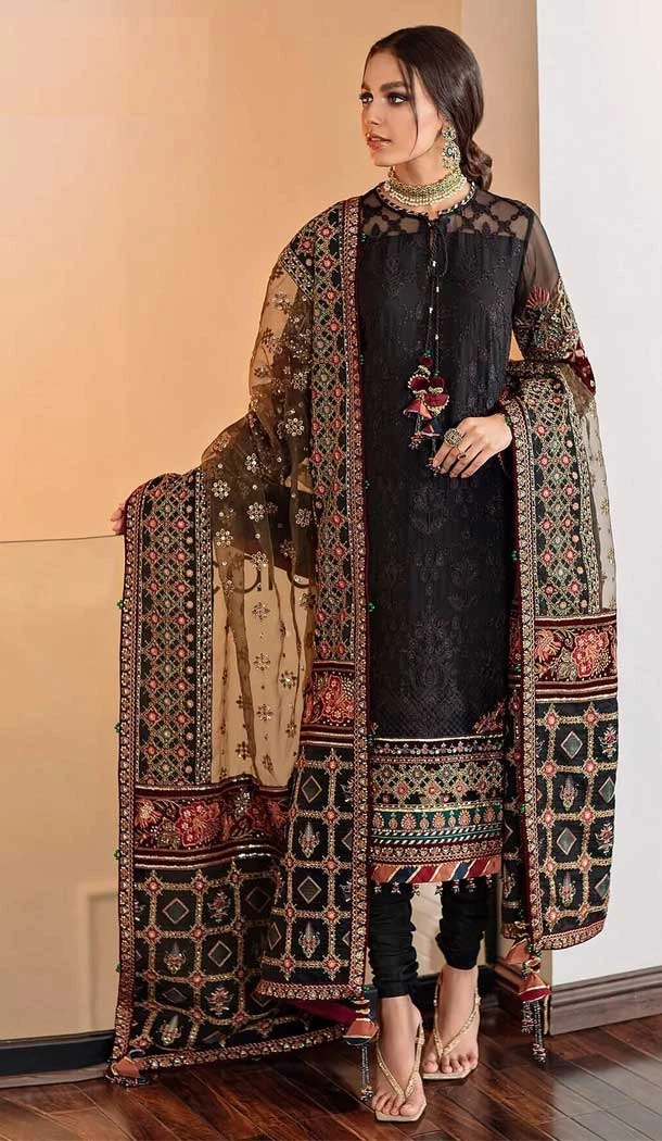 Black Color Fox Georgette Embroidery Work Pakistani Style Salwar Kameez -5536162844