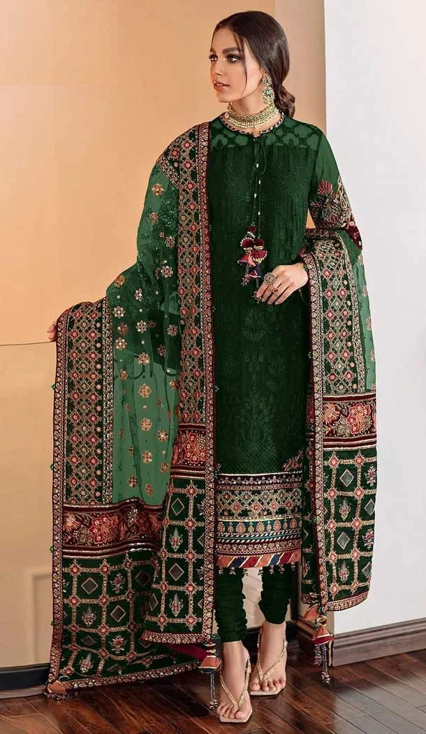 Green Color Fox Georgette Embroidery Work Pakistani Style Salwar Kameez -5536162847