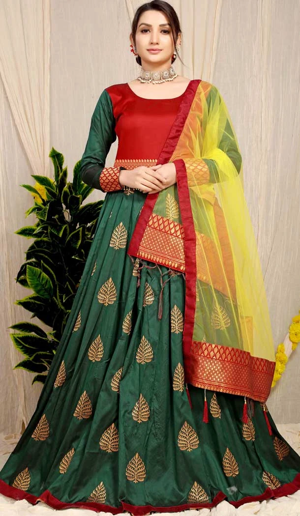 Green Color Pure Silk Weaving Work Traditional Wear Readymade Gown -5538162855