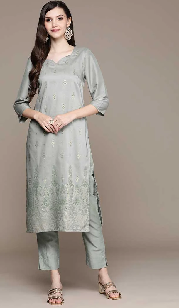 Grey Color Chinon Foil Print Work Casual Wear Readymade Kurta -5542162887