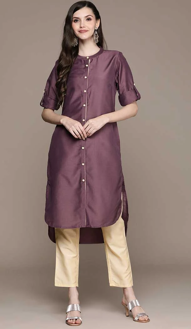 Purple Color Chinon Self Work Casual Wear Readymade Kurta -5542162890
