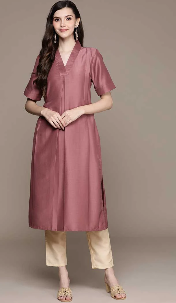 Old Rose Color Chinon Plain Casual Wear Readymade Kurta -5542162891