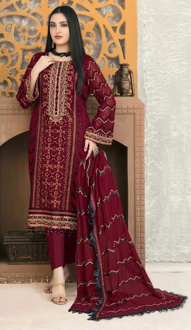 Red Color Fox Georgette Resham And Zari Work Pakistani Style Salwar Kameez -5545162920