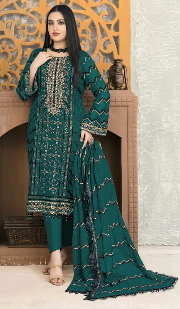 Rama Color Fox Georgette Resham And Zari Work Pakistani Style Salwar Kameez -5545162922