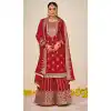 Red Color Fox Georgette Sequins Work Party Wear Palazzo Salwar Suit -5564163023