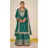 Sea Blue Color Fox Georgette Sequins Work Party Wear Palazzo Salwar Suit -5564163024