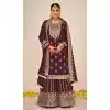 Wine Color Fox Georgette Sequins Work Party Wear Palazzo Salwar Suit -5564163026