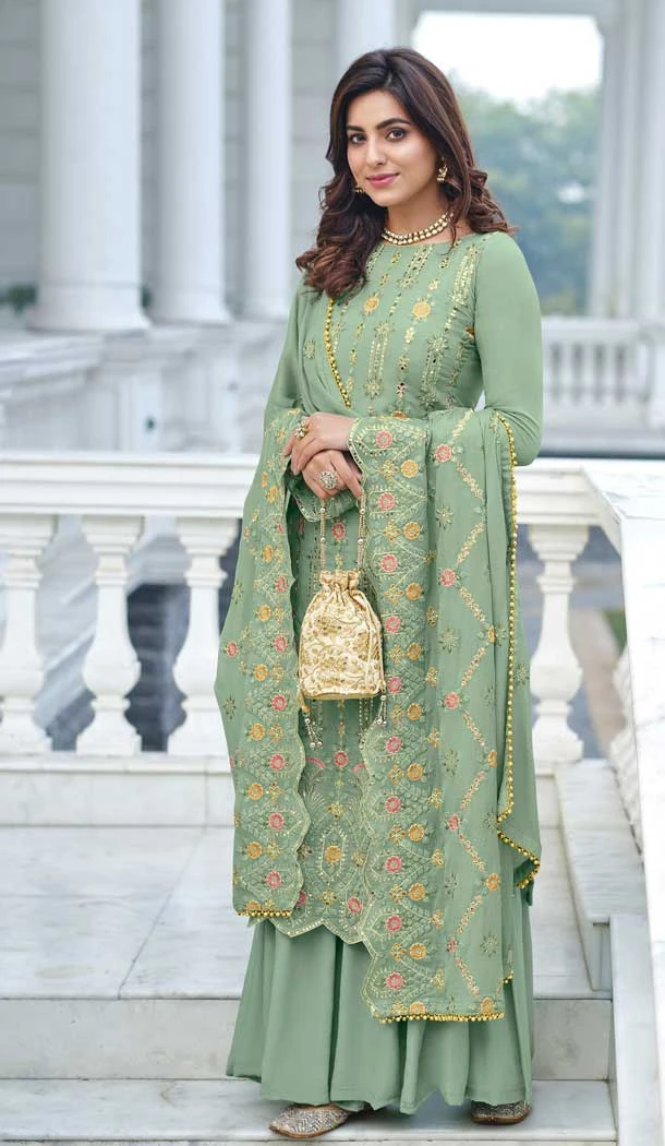 Pakistani Style Green Color Fox Georgette Sequins Wok Party Wear Salwar Kameez -5565163027