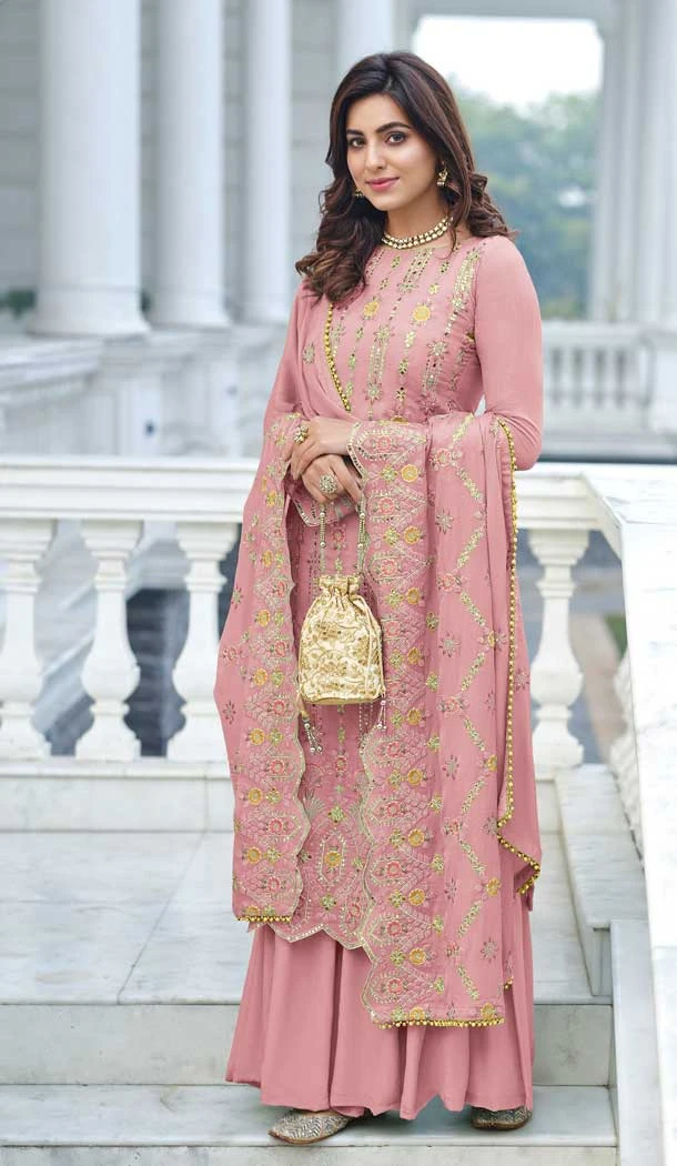Pakistani Style Pink Color Fox Georgette Sequins Wok Party Wear Salwar Kameez -5565163028