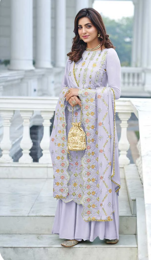 Pakistani Style Lavender Color Fox Georgette Sequins Wok Party Wear Salwar Kameez -5565163030