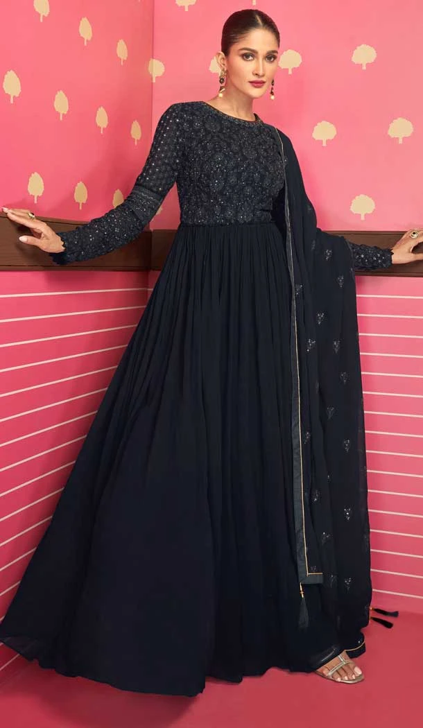 Black Color Fox Georgette Sequins And Zari Work Party Wear Salwar Suit -5566163034