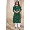 Green Color Pure Cotton Foil Print Festival Wear Readymade Kurti With Bottom -5583163187