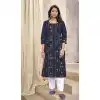 Navy Blue Color Pure Cotton Foil Print Festival Wear Readymade Kurti With Bottom -5583163189