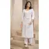 White Color Pure Cotton Foil Print Festival Wear Readymade Kurti With Bottom -5583163190