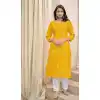 Mustard Color Pure Cotton Foil Print Festival Wear Readymade Kurti With Bottom -5583163191