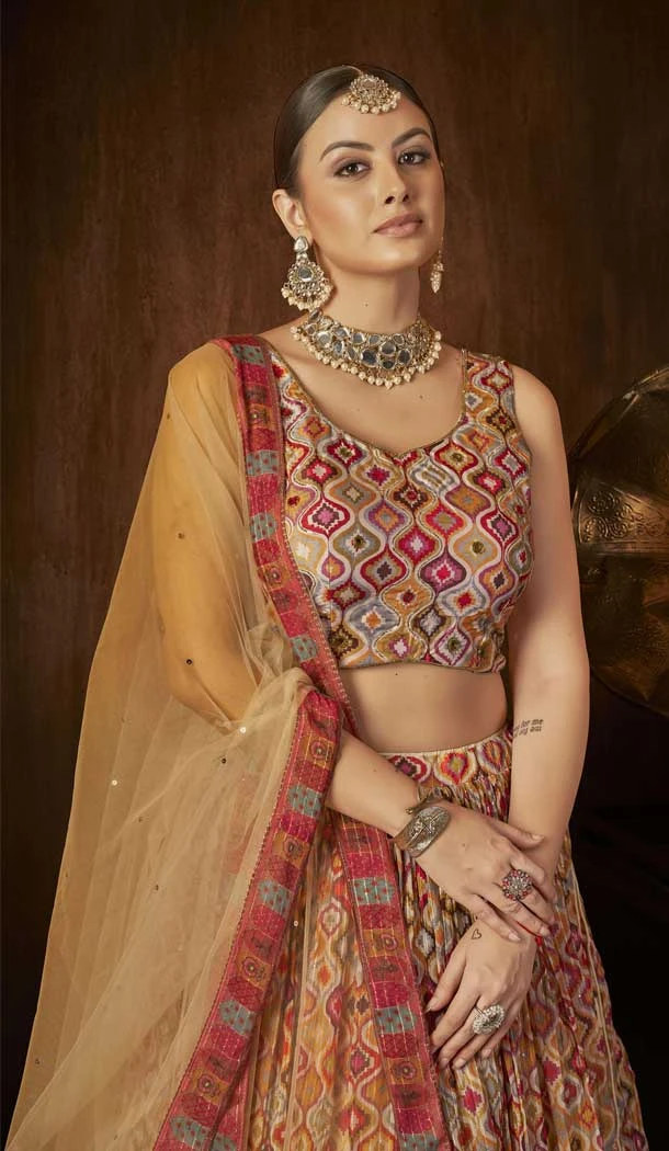Georgette Multi Color Digital Print Work Designer Wear Lehenga Choli -5570163050