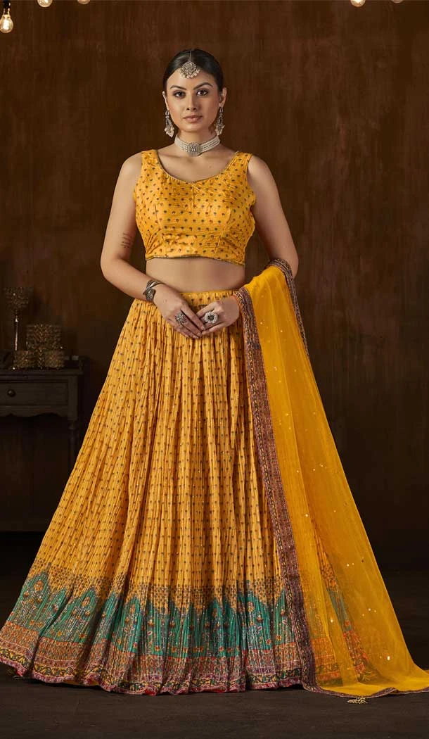 Yellow Color Georgette Digital Print Work Designer Wear Lehenga Choli -5570163051