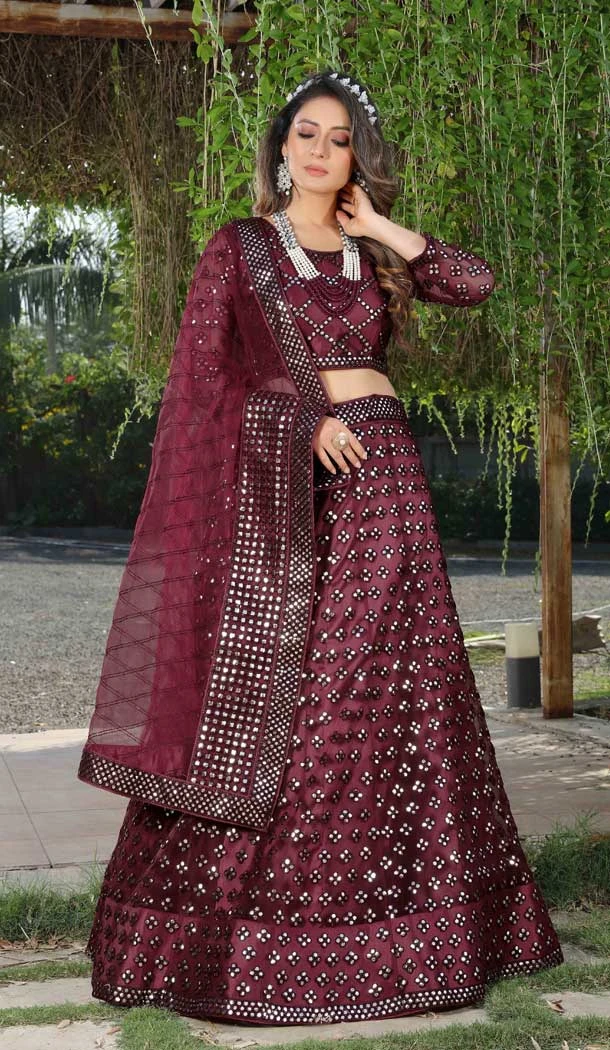 Butterfly Net Maroon Color Stone And Dori Work Designer Wear Lehenga Choli -5586163205