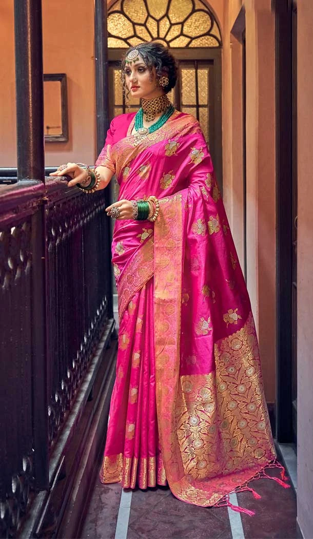 Pink Color Soft Banarasi Silk Jacquard Work Traditional Wear Saree -5590163225