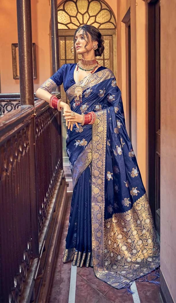 Navy Blue Color Soft Banarasi Silk Jacquard Work Traditional Wear Saree -5590163226