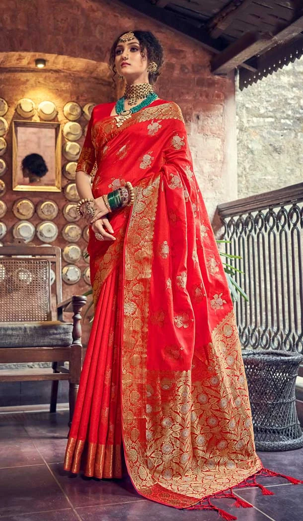 Red Color Soft Banarasi Silk Jacquard Work Traditional Wear Saree -5590163227