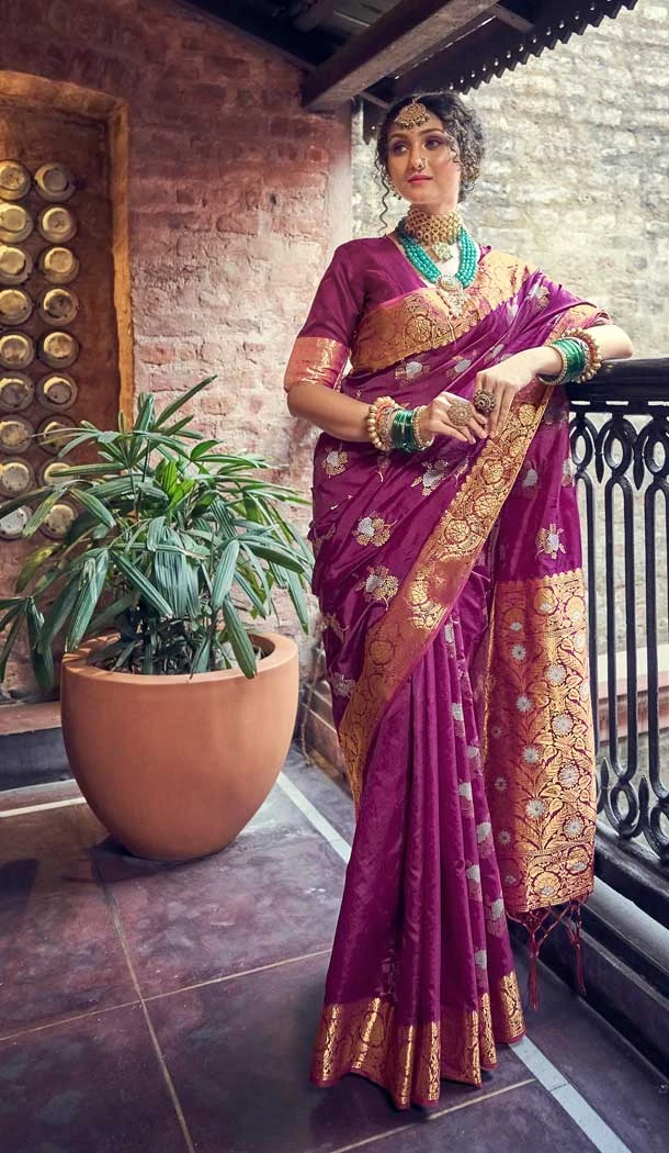 Purple Color Soft Banarasi Silk Jacquard Work Traditional Wear Saree -5590163230