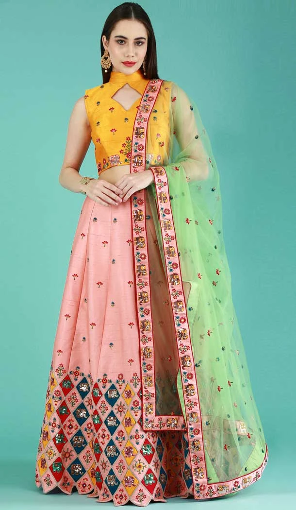 Pink Color Pure Art Silk Sequins Work Wedding Wear Designer Lehenga Choli -5594163246