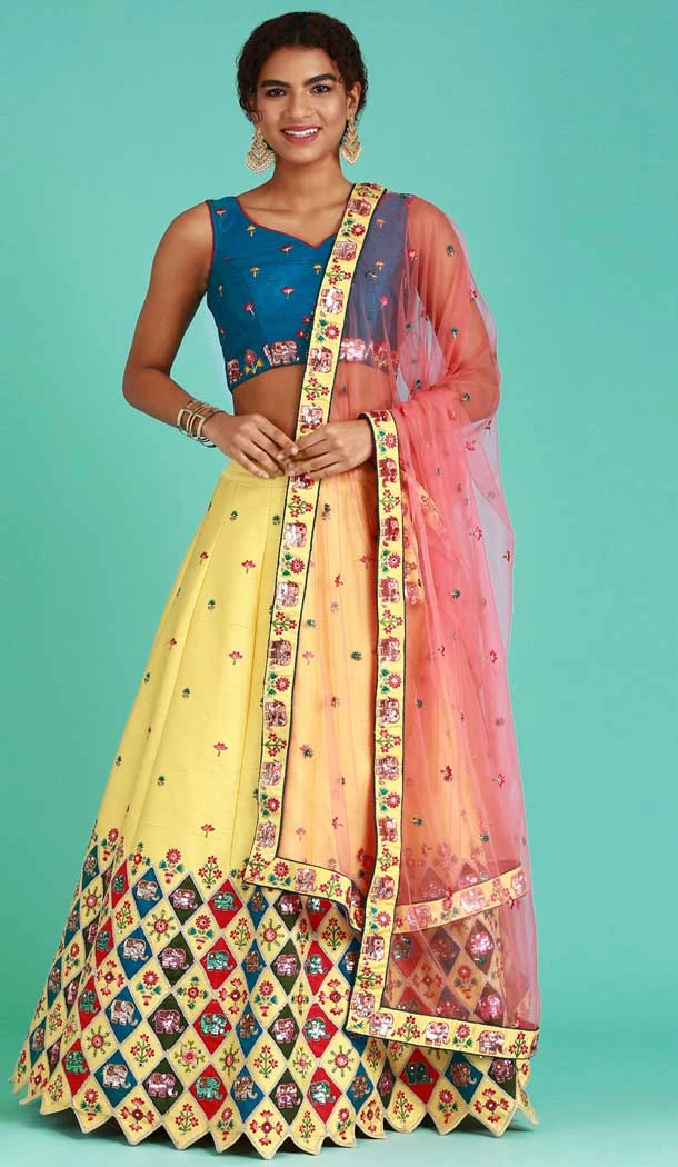 Yellow Color Pure Art Silk Sequins Work Wedding Wear Designer Lehenga Choli -5594163247