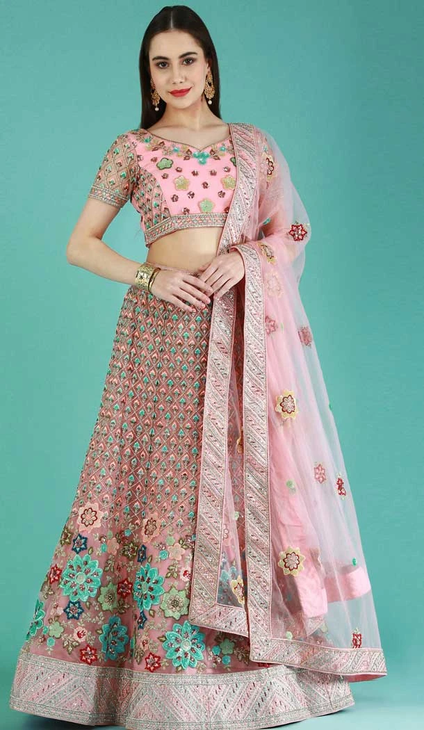 Pink Color Net Sequins Work Wedding Wear Designer Lehenga Choli -5594163249