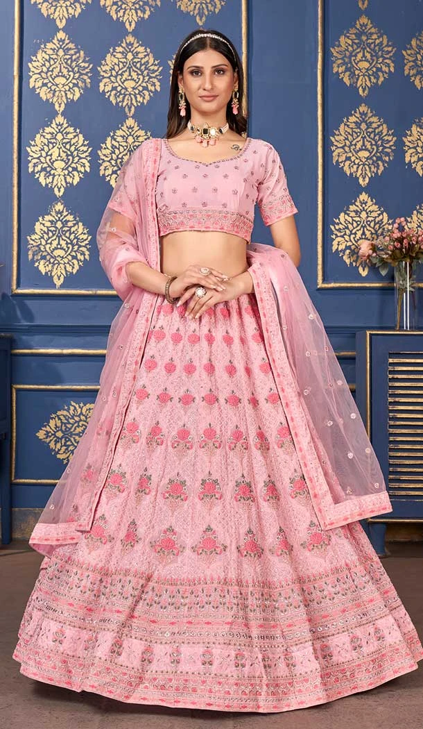 Light Pink Color Georgette Embroidery And Sequins Work Wedding Wear Lehenga Choli -5599163290