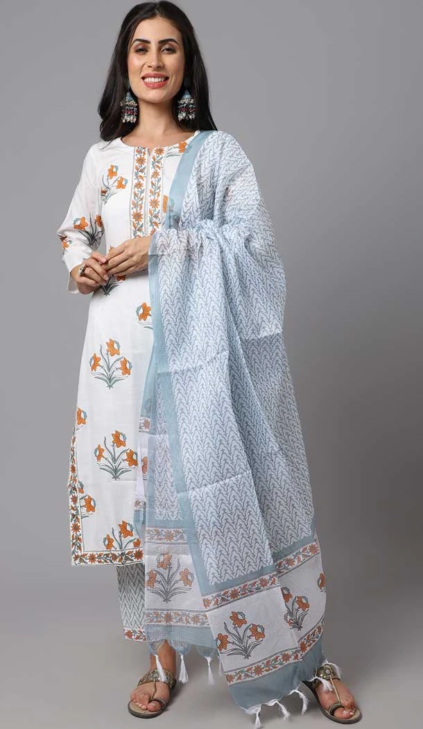 Poly Cotton White Color Printed Work Casual Wear Designer Salwar Suit -5611163329