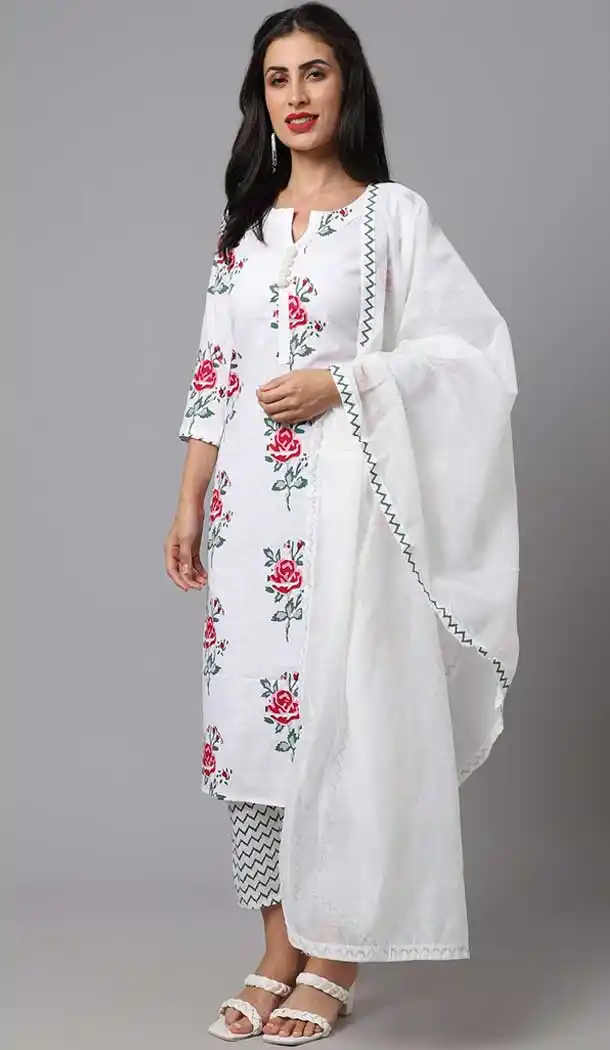 Printed Work White Color Poly Cotton Casual Wear Designer Salwar Suit -5611163330