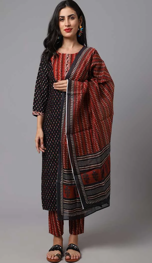 Black Color Poly Cotton Printed Work Casual Wear Designer Salwar Suit -5611163332