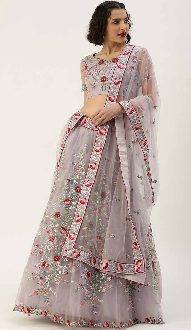 Lavender Color Net Resham And Zari Work Designer Wear Lehenga Choli -5612163339