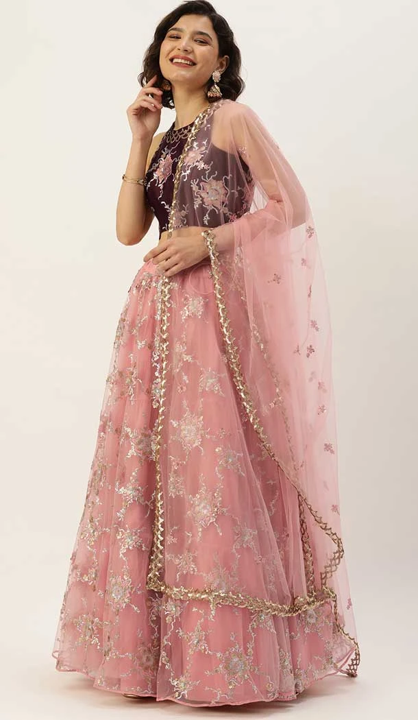Pink Color Net Resham And Zari Work Designer Wear Lehenga Choli -5612163342
